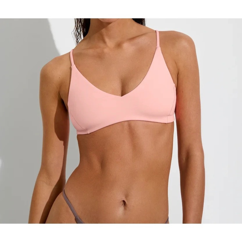 Left On Friday Women Sunday Top V Front Bikini Top Neon Peach Size XS NWT